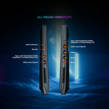 Load image into Gallery viewer, Left and right side profiles of Gigabyte AORUS Master 16 BZH laptop showing port callouts including audio combo jack.