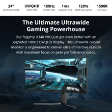 Load image into Gallery viewer, PRISM+ 34" X340 Pro UWQHD 1440P 180Hz Curved Gaming Monitor
