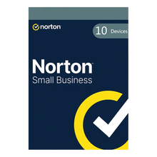 Load image into Gallery viewer, Norton Small Business software box front with navy background, large white "Norton" text, "Small Business" subtitle, yellow.
