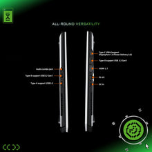 Load image into Gallery viewer, Gigabyte AERO X16 White 16" laptop side profiles showing left and right I/O ports (audio combo jack, USB-A, USB-C.
