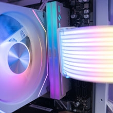 Load image into Gallery viewer, ZEAL MINI LVL 8 WHITE gaming PC showing graphics card close-up.
