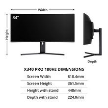 Load image into Gallery viewer, PRISM+ 34" X340 Pro UWQHD 1440P 180Hz Curved Gaming Monitor
