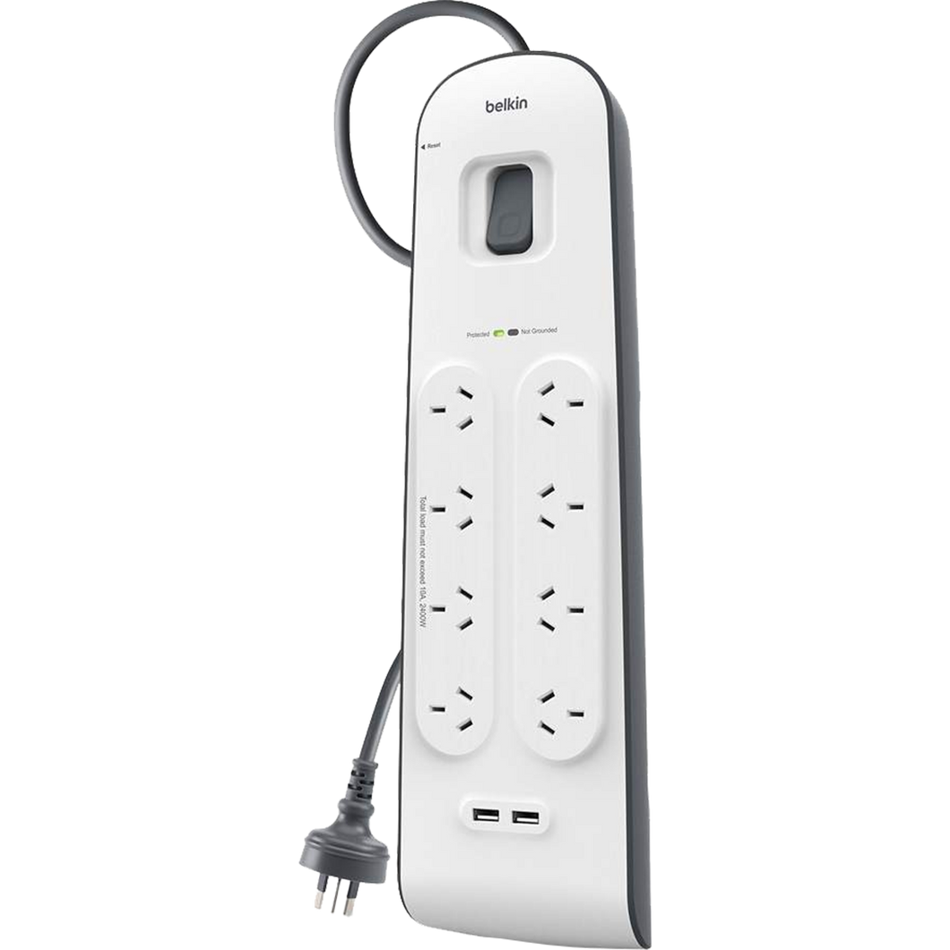 Belkin 8-outlet Surge Protection Strip with 2.4 Amp USB Charging (2m Power Cord)